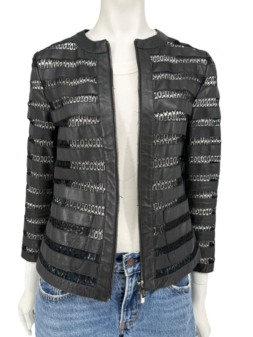 Armani Collezioni Leather & Lace Jacket - Size US 2