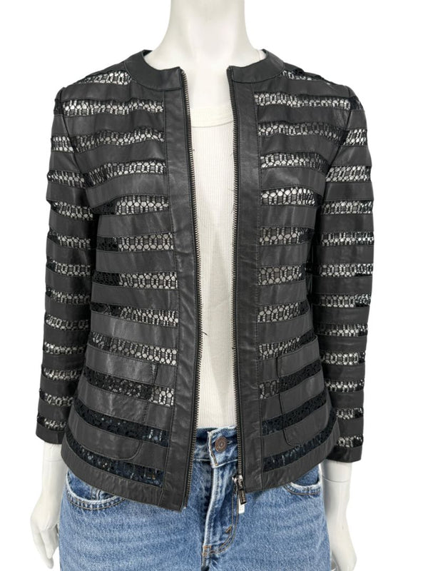 Armani Collezioni Leather & Lace Jacket - Size US 2