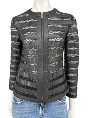 Armani Collezioni Leather & Lace Jacket - Size US 2