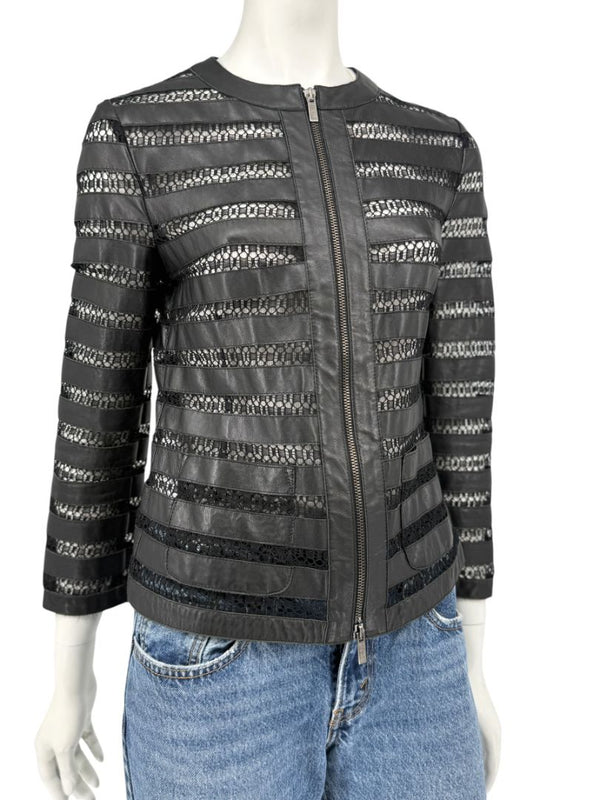 Armani Collezioni Leather & Lace Jacket - Size US 2