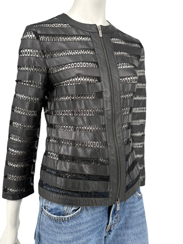 Armani Collezioni Leather & Lace Jacket - Size US 2