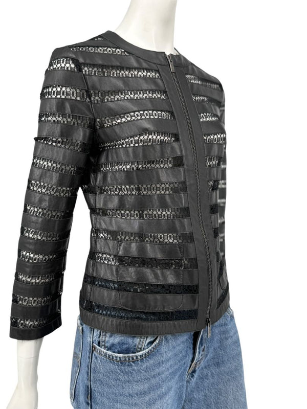 Armani Collezioni Leather & Lace Jacket - Size US 2