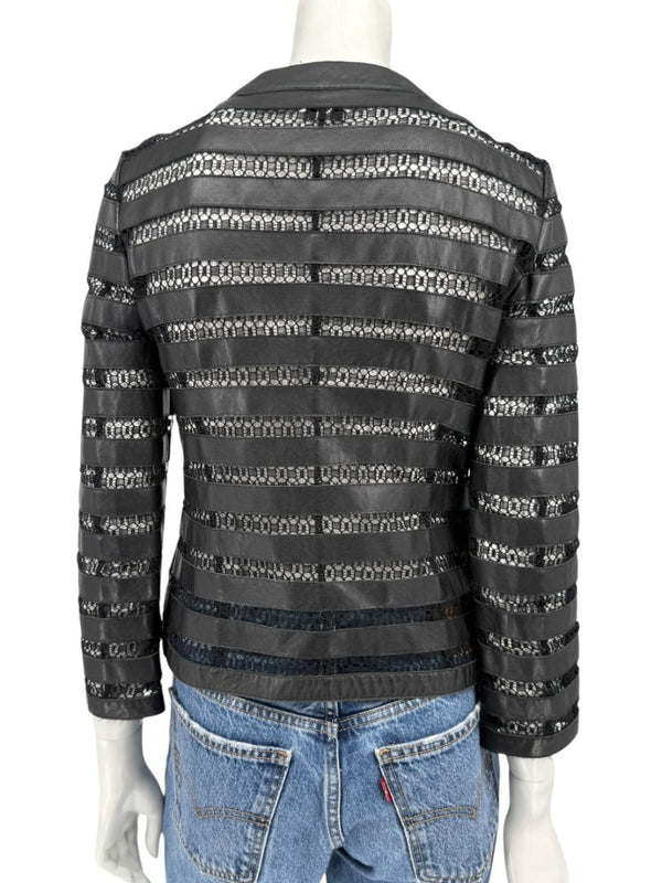 Armani Collezioni Leather & Lace Jacket - Size US 2