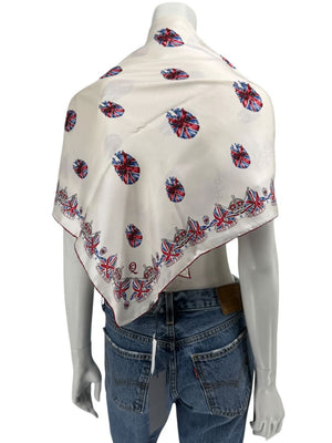 Alexander McQueen "God Save McQueen" Union Jack Skull Silk Scarf Shawl – Ivory Multi – 135cm x 135cm