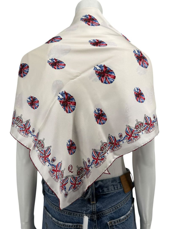 Alexander McQueen "God Save McQueen" Union Jack Skull Silk Scarf Shawl – Ivory Multi – 135cm x 135cm