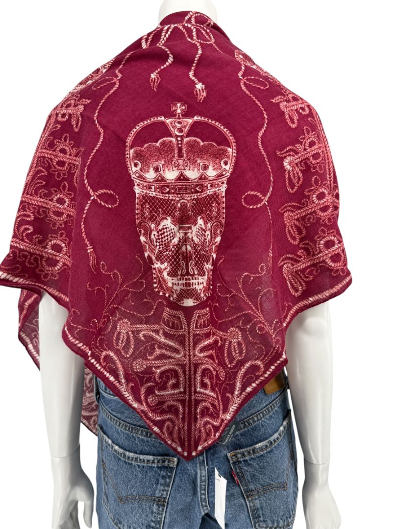 Alexander McQueen Crown Skull Silk Scarf Shawl – Burgundy / Ivory – 135cm x 135cm