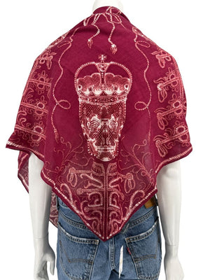 Alexander McQueen Crown Skull Silk Scarf Shawl – Burgundy / Ivory – 135cm x 135cm
