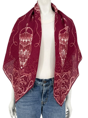Alexander McQueen Crown Skull Silk Scarf Shawl – Burgundy / Ivory – 135cm x 135cm