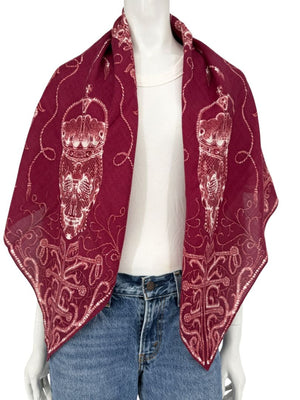 Alexander McQueen Crown Skull Silk Scarf Shawl – Burgundy / Ivory – 135cm x 135cm