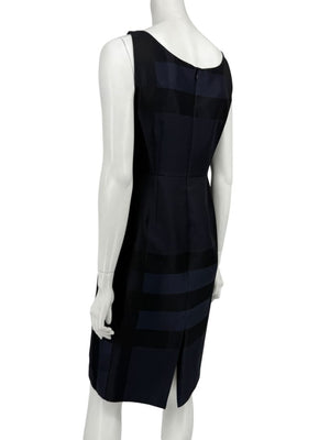 Burberry London Navy Shadow Check Sheath Dress – Size US 6 / IT 40