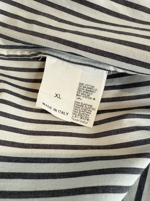 Brunello Cucinelli Gray & White Vertical Stripe Embroidered Collar Shirt – Size XL