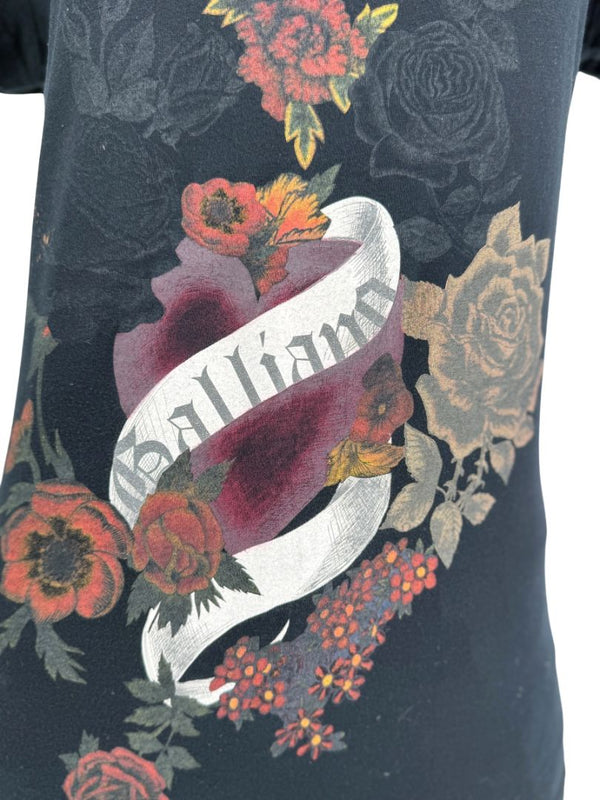 John Galliano Floral Heart Graphic V-Neck T-Shirt – Size M