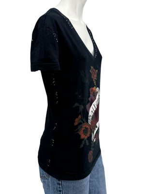 John Galliano Floral Heart Graphic V-Neck T-Shirt – Size M