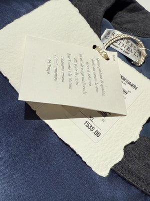 Brunello Cucinelli Navy Silk Shift Dress with Contrast Trim – Size XL- NEW