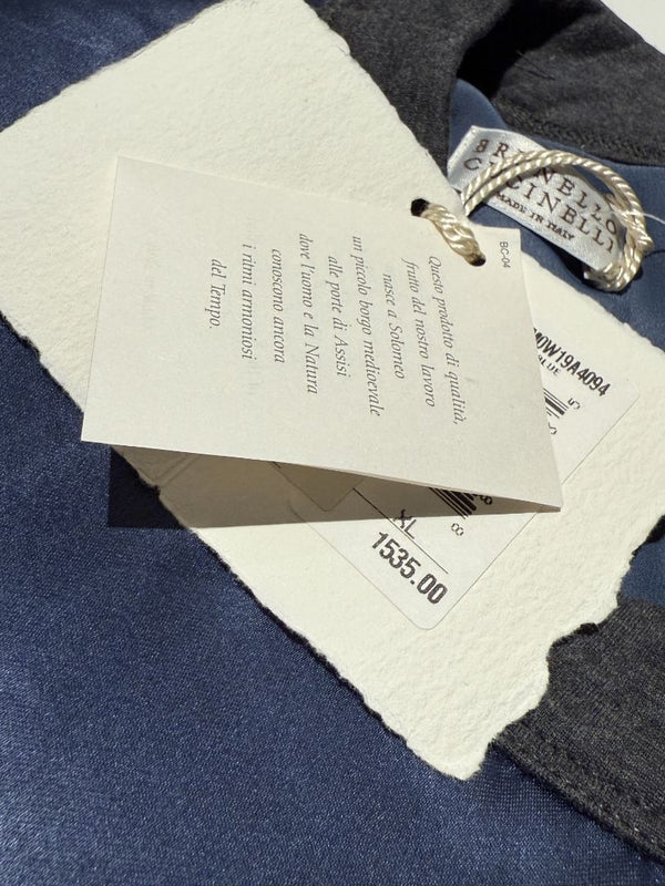 Brunello Cucinelli Navy Silk Shift Dress with Contrast Trim – Size XL- NEW