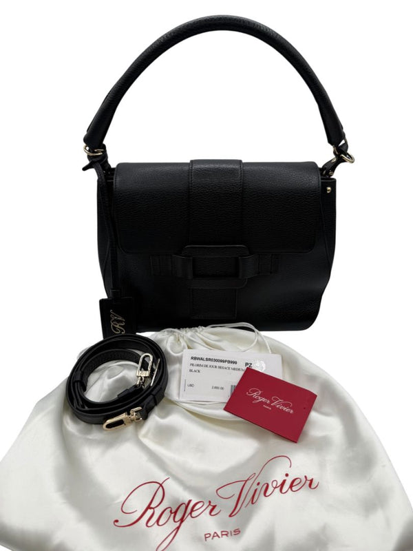 Roger Vivier Pilgrim De Jour Pebbled Leather Saddle Bag – Black