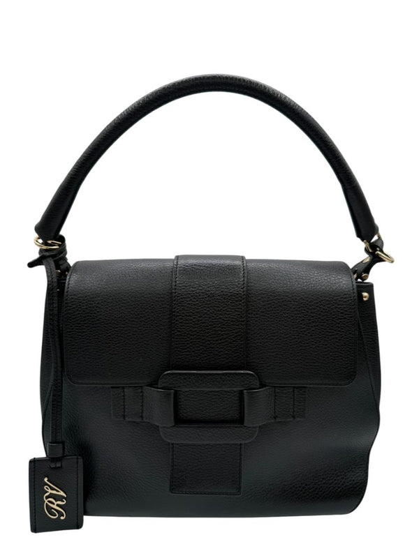 Roger Vivier Pilgrim De Jour Pebbled Leather Saddle Bag – Black