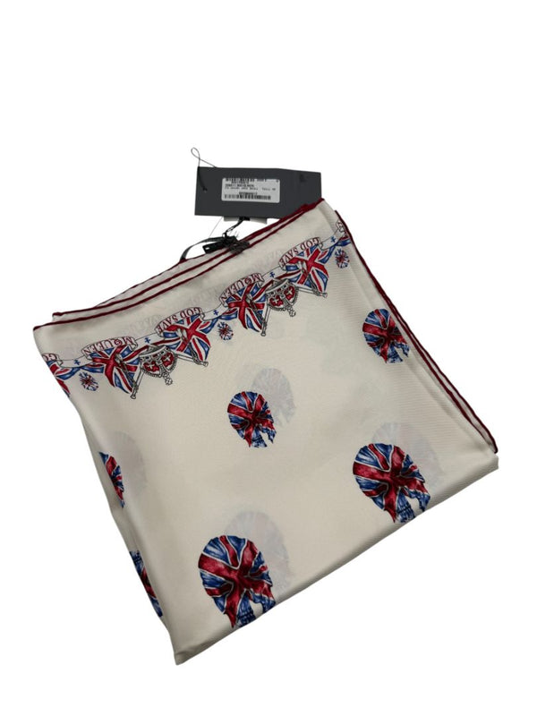 Alexander McQueen "God Save McQueen" Union Jack Skull Silk Scarf Shawl – Ivory Multi – 135cm x 135cm