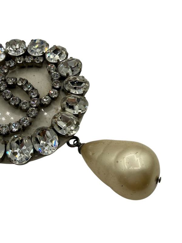 Chanel Fall 2000 Crystal CC Pearl Drop Medallion Necklace on Gunmetal Chain