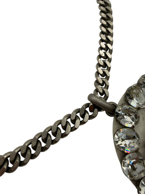 Chanel Fall 2000 Crystal CC Pearl Drop Medallion Necklace on Gunmetal Chain