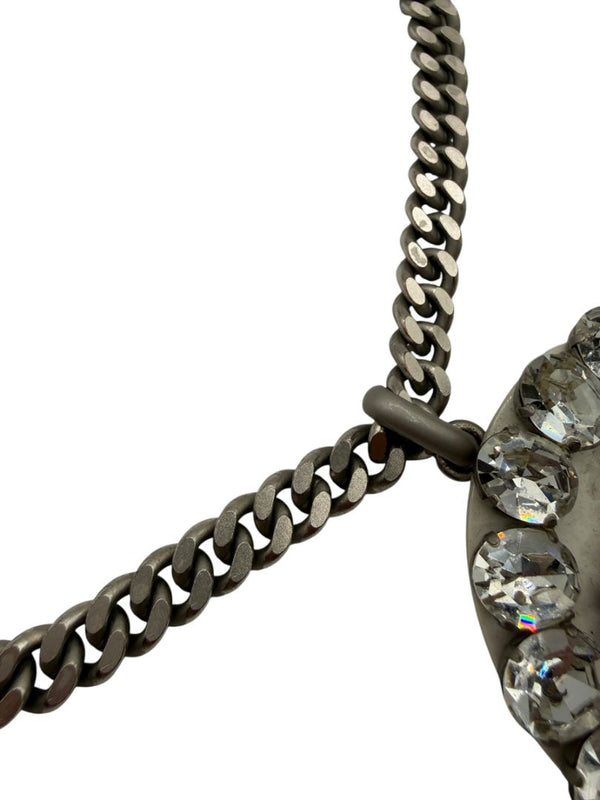 Chanel Fall 2000 Crystal CC Pearl Drop Medallion Necklace on Gunmetal Chain