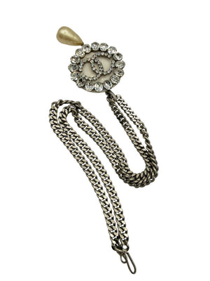 Chanel Fall 2000 Crystal CC Pearl Drop Medallion Necklace on Gunmetal Chain
