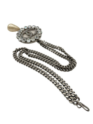 Chanel Fall 2000 Crystal CC Pearl Drop Medallion Necklace on Gunmetal Chain