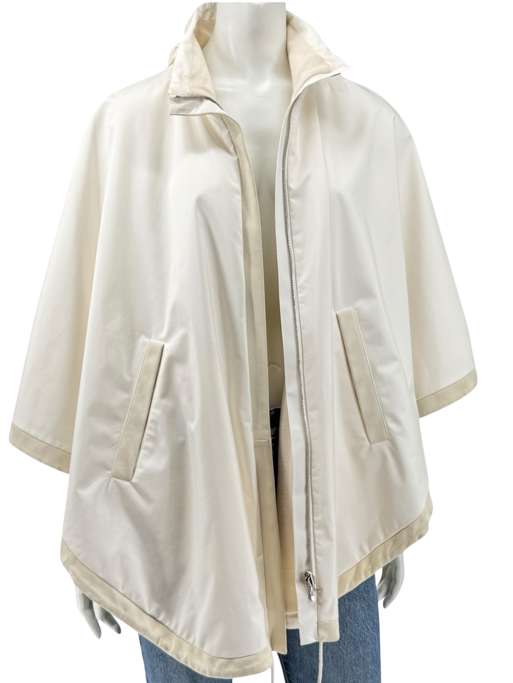 Loro Piana Reversible Hooded Cape Off-White Technical Fabric Made in Italy – Size L
