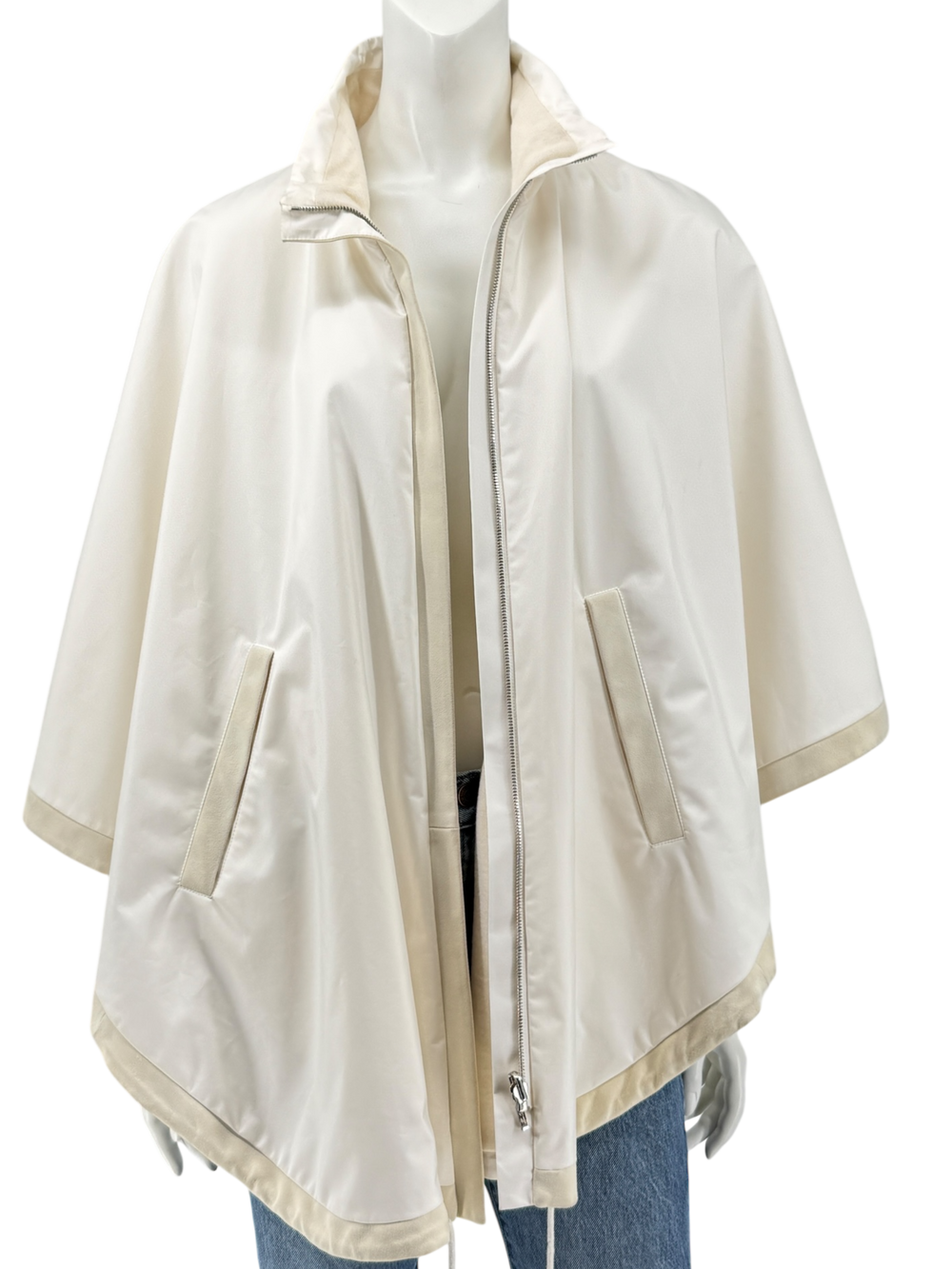 Loro Piana Reversible Hooded Cape Off-White Technical Fabric Made in Italy – Size L