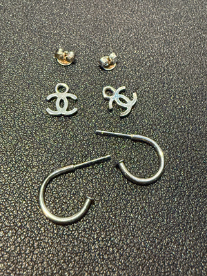 Chanel Vintage Silver-Tone Interlocking CC Drop Hoop Earrings