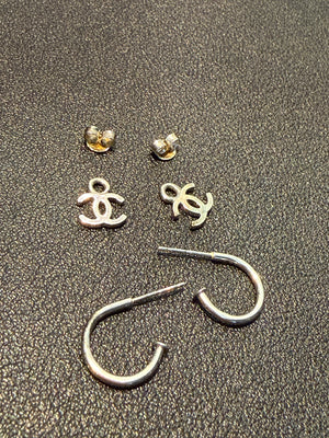 Chanel Vintage Silver-Tone Interlocking CC Drop Hoop Earrings