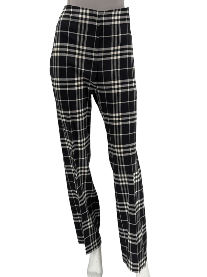 Burberry London Black & Ivory Plaid Wool Trousers – Size UK 10