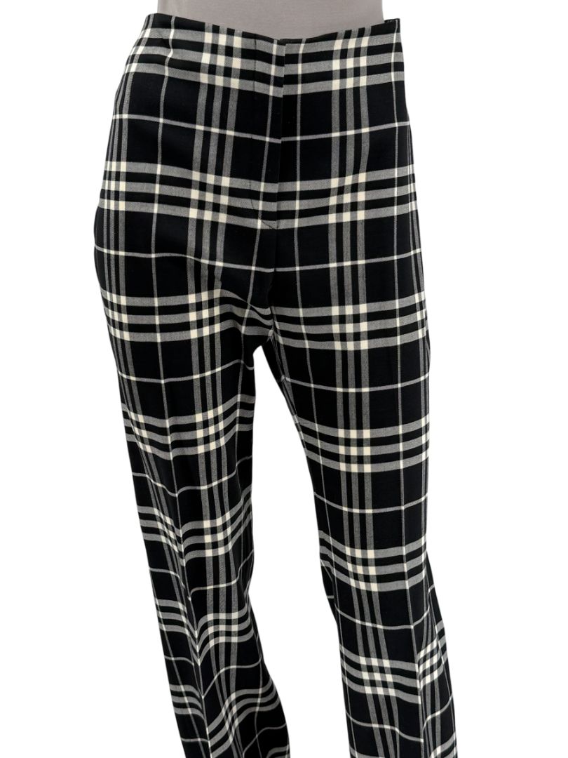 Burberry London Black & Ivory Plaid Wool Trousers – Size UK 10