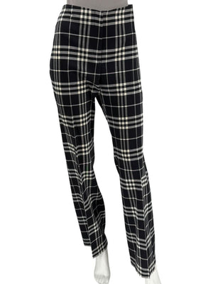 Burberry London Black & Ivory Plaid Wool Trousers – Size UK 10