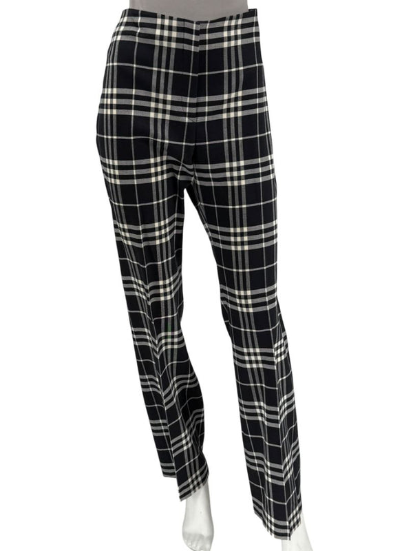 Burberry London Black & Ivory Plaid Wool Trousers – Size UK 10
