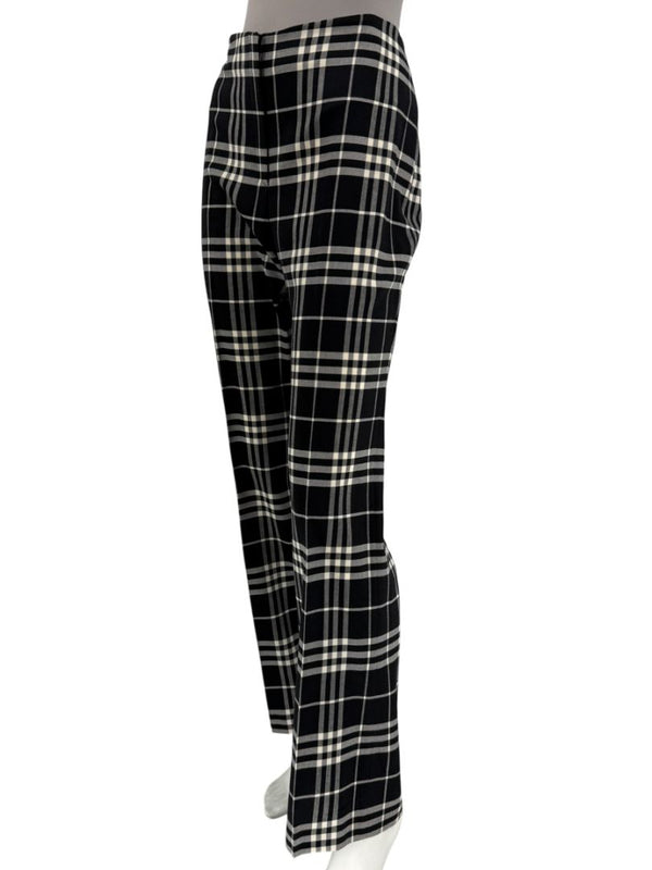 Burberry London Black & Ivory Plaid Wool Trousers – Size UK 10