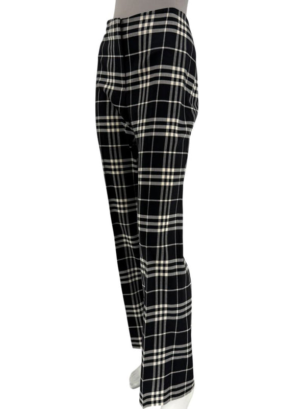 Burberry London Black & Ivory Plaid Wool Trousers – Size UK 10
