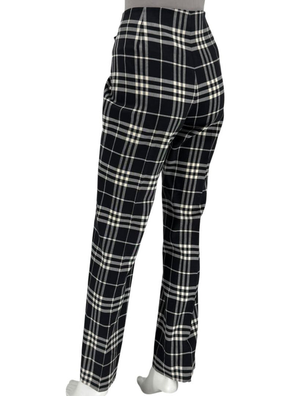 Burberry London Black & Ivory Plaid Wool Trousers – Size UK 10