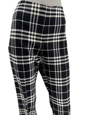 Burberry London Black & Ivory Plaid Wool Trousers – Size UK 10