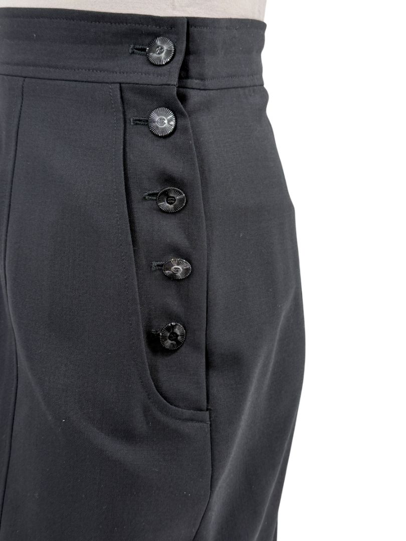 Chanel Black Wool Sailor Trousers with CC Buttons – Size 42