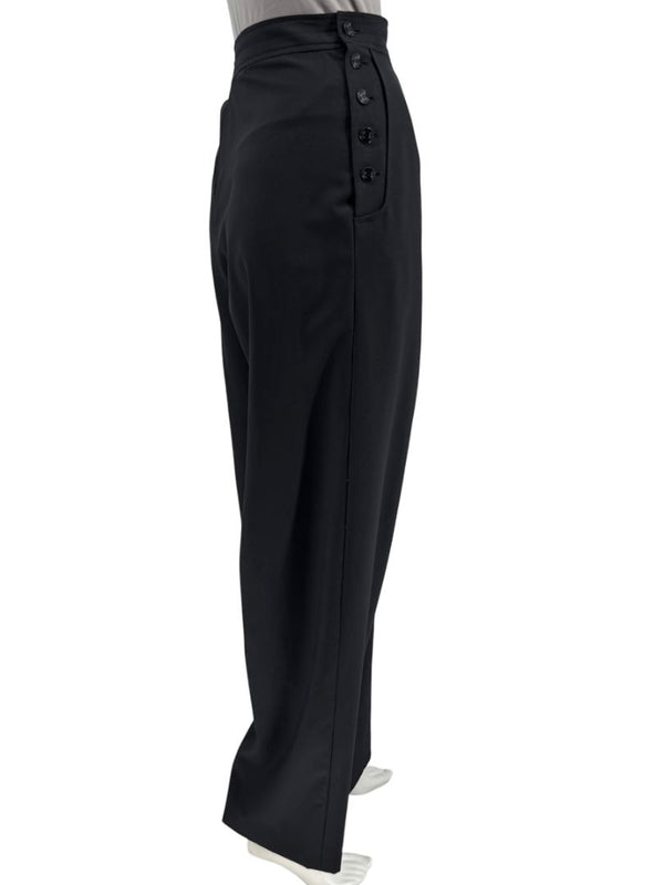 Chanel Black Wool Sailor Trousers with CC Buttons – Size 42