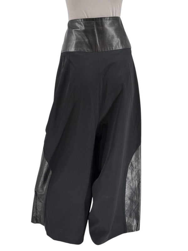 Ivan Grundahl Black Leather & Wool Wide-Leg Culottes – EU 38