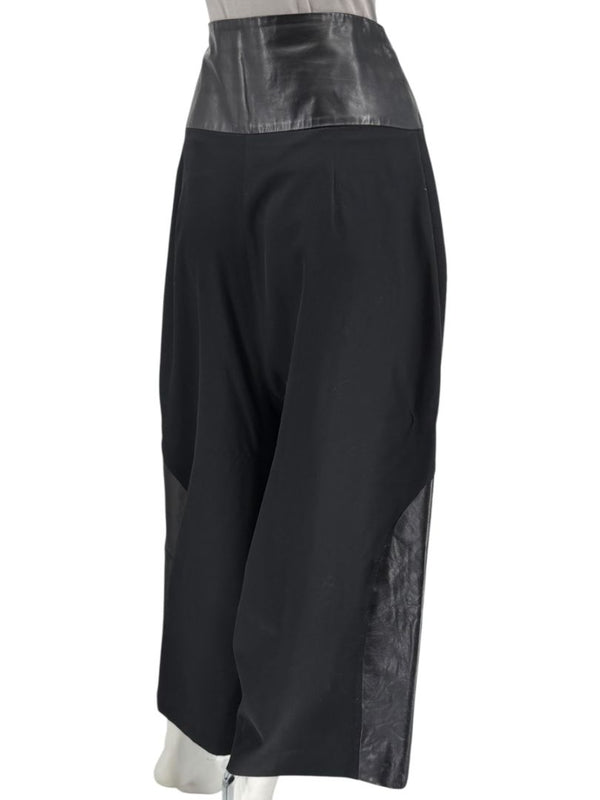 Ivan Grundahl Black Leather & Wool Wide-Leg Culottes – EU 38
