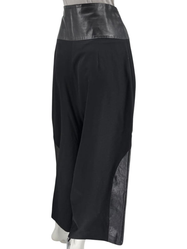 Ivan Grundahl Black Leather & Wool Wide-Leg Culottes – EU 38