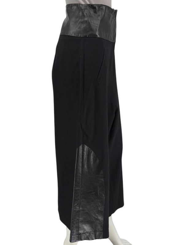 Ivan Grundahl Black Leather & Wool Wide-Leg Culottes – EU 38