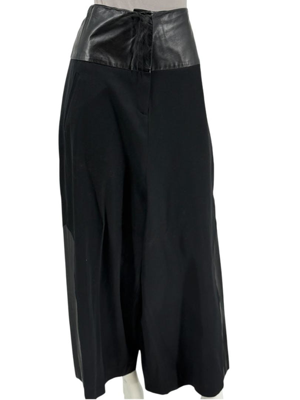 Ivan Grundahl Black Leather & Wool Wide-Leg Culottes – EU 38