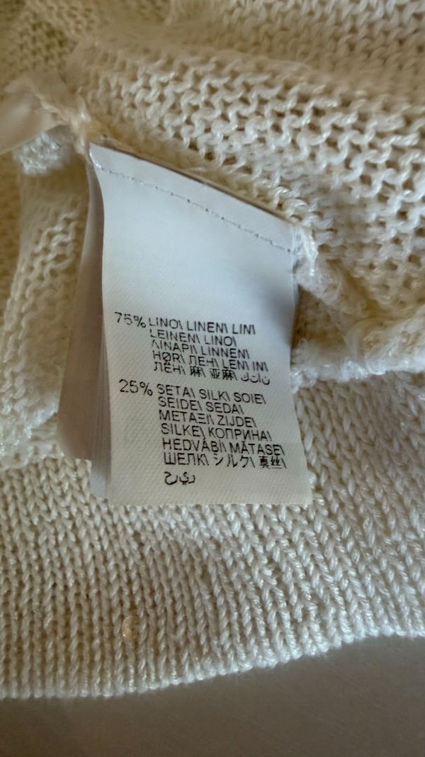 Brunello Cucinelli 3XL Ivory Linen Silk Monili Beaded Cardigan Italy Lightweight Sweater