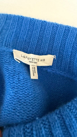 Lafayette 148 NY Blue Cashmere Mock Neck Sweater Oversized Fits XL Soft Knit
