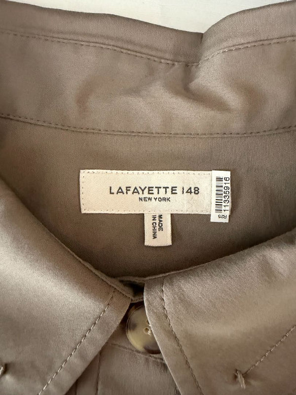 Lafayette 148 New York Taupe Shirt Dress XXL Cotton Blend Collared Pocket Shift Dress