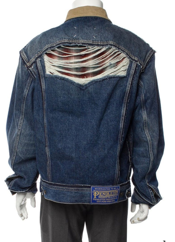 Maison Margiela x Pendleton Distressed Wool-Lined Denim Jacket – Indigo Blue | Size 52